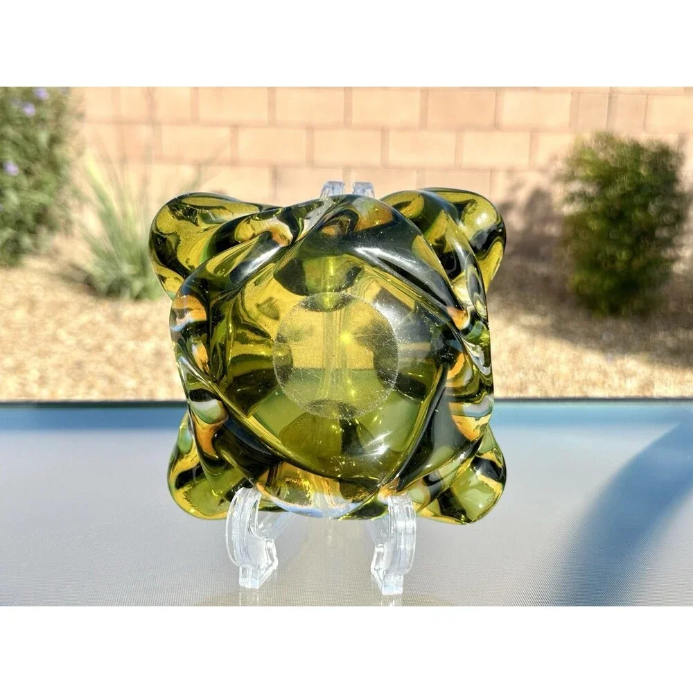 1960s XL Murano Cobalt Green Amber Ashtray/Trinket Dish Designed by Flavio Poli